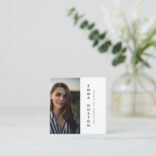 ミニマモダンリストタイポグラフィ写真 スクエア名刺 (スタンド正面)