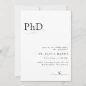 ミニマモダンリストタイポグラフィ博士課程の卒業 招待状 (正面)