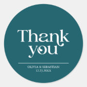 ミニマモダンリストタイポグラフィ深い結婚ティール（緑がかった色） ラウンドシール (正面)