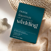 ミニマモダンリストタイポグラフィ深い結婚ティール（緑がかった色） 招待状