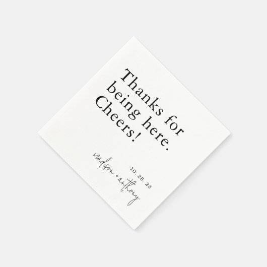 ミニマモダンリストタイポグラフィ白黒結婚の スタンダードカクテルナプキン (角)