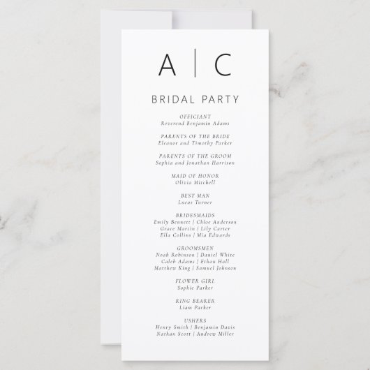 ミニマモダンリストタイポグラフィ結婚式 プログラム (裏面)