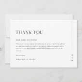 ミニマモダンリストタイポグラフィ結婚白黒 サンキューカード (裏面)