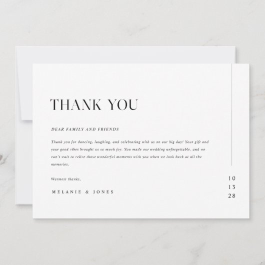 ミニマモダンリストタイポグラフィ結婚白黒 サンキューカード (裏面)