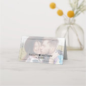 ミニマモダンリストタイポグラフィ色あせた写結婚真 プレイスカード (裏面)