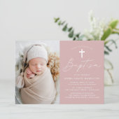 ミニマモダンリストダスティバラ写真バプテスマ 招待状 (スタンド正面)