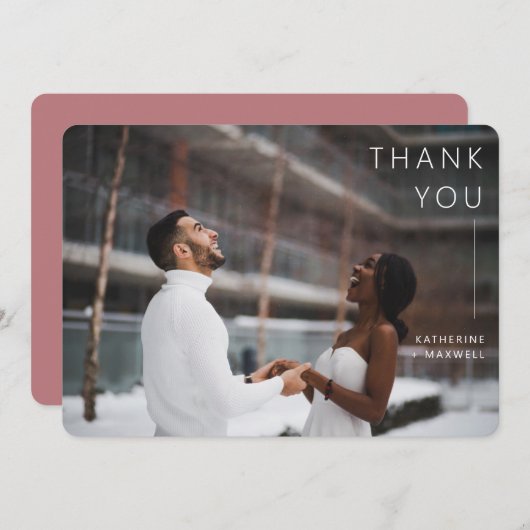 ミニマモダンリストダスティバラ結婚の写真感謝していY サンキューカード (正面/裏面)
