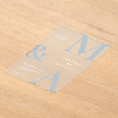 ミニマモダンリストダスティブルーとホワイト結婚ズ アクリル招待状 (レイダウン)