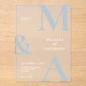 ミニマモダンリストダスティブルーとホワイト結婚ズ アクリル招待状 (正面)