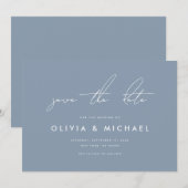 ミニマモダンリストダスティブルーウェディング日付を保存 セーブザデート (正面/裏面)