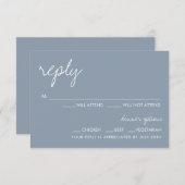 ミニマモダンリストダスティブルーウェディングRSVPカード 招待状 (正面/裏面)