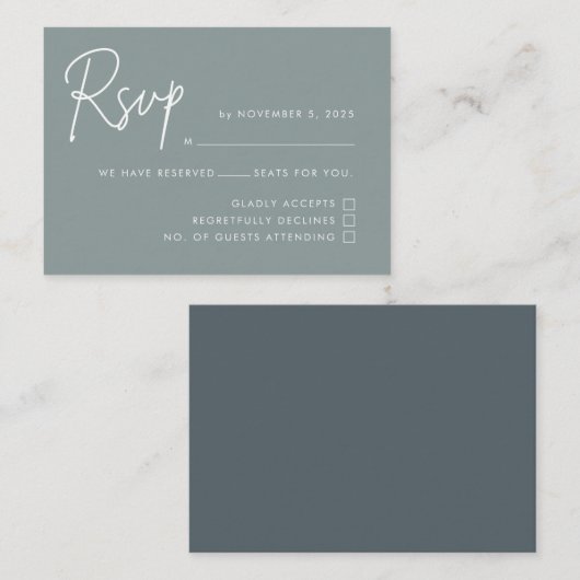 ミニマモダンリストダスティブルーウェディングRSVP エンクロージャーカード (正面/裏面)