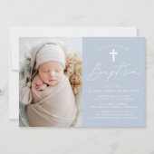 ミニマモダンリストダスティブルーフォトバプテスマ 招待状 (正面)