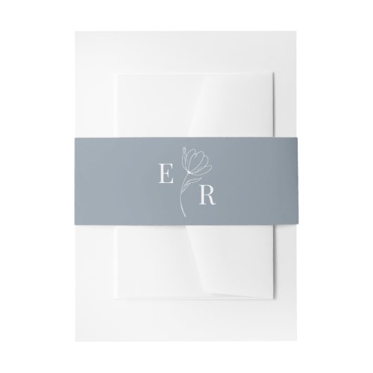 ミニマモダンリストダスティブルーフローラモノグラム 招待状ベリーバンド (正面例)