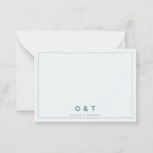 ミニマモダンリストダスティブルー金ゴールドカップルのモノグラム ノートカード (正面)