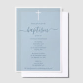 ミニマモダンリストダスティブルー《キリスト教》洗礼式や命名式バプテスマ ベラム紙招待状 (オフセット)