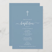 ミニマモダンリストダスティブルー《キリスト教》洗礼式や命名式バプテスマ 招待状 (正面/裏面)
