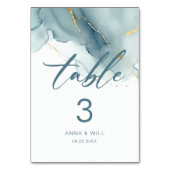 ミニマモダンリストダスティーブルー金ゴールドビーチ結婚式 テーブルナンバー (裏面)