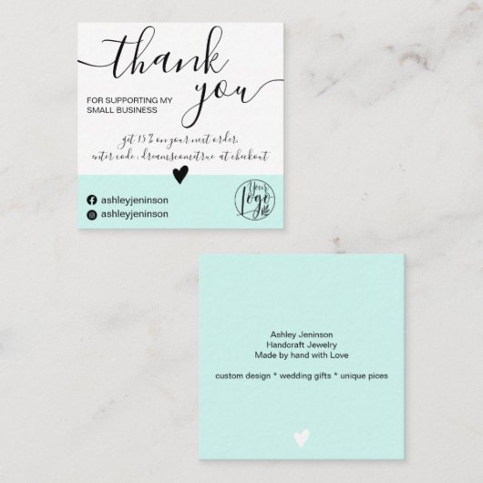 ミニマモダンリストティール(緑がかった色)ブルーのブロックの順序感謝していはあなた スクエア名刺 (正面/裏面)