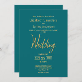 ミニマモダンリストティール（緑がかった色）金ゴールド結婚の 招待状