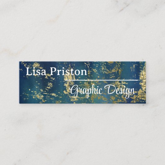 ミニマモダンリストティール（緑がかった色）金ゴールドDark QRコード スキニー名刺 (正面)