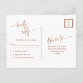 ミニマモダンリストテラコッタホワイトウェディングRSVP ポストカード (裏面)