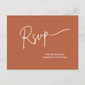 ミニマモダンリストテラコッタホワイトウェディングRSVP ポストカード (正面)