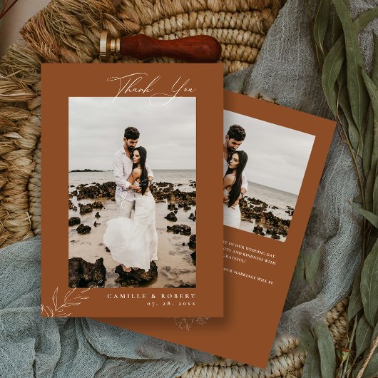 ミニマモダンリストテラコッタ書道写真 サンキューカード