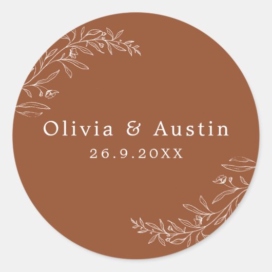 ミニマモダンリストテラコッタ結婚の封筒用シール ラウンドシール (正面)