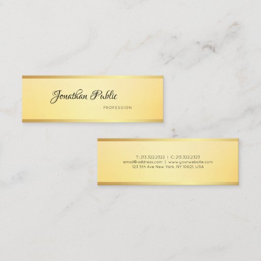 ミニマモダンリストテンプレートグエレガントラマー金ゴールド スキニー名刺 (正面/裏面)