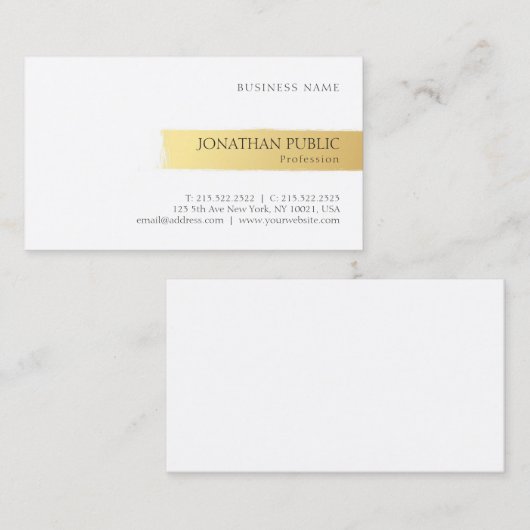 ミニマモダンリストデザインエレガント金ゴールドホワイトプレーン 名刺 (正面/裏面)