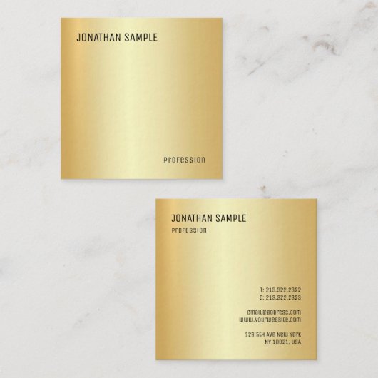 ミニマモダンリストデザインフェイク金ゴールドテンプレート スクエア名刺 (正面/裏面)