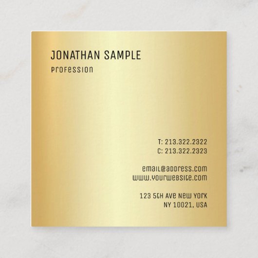 ミニマモダンリストデザインフェイク金ゴールドテンプレート スクエア名刺 (裏面)