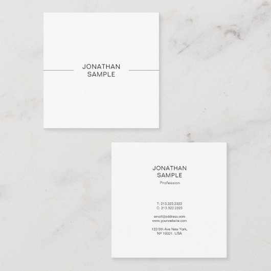 ミニマモダンリストデザインホワイトプロフェッショナルプレーン スクエア名刺 (正面/裏面)