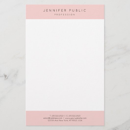 ミニマモダンリストトレンディーエレガント赤面ピンクホワイト 便箋 (正面)