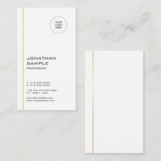 ミニマモダンリストトレンディークール金ゴールド白(縦) 名刺 (正面/裏面)