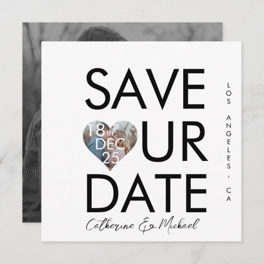 ミニマモダンリストトレンディーソーシャルメディアスタイル写真 セーブザデート (正面/裏面)