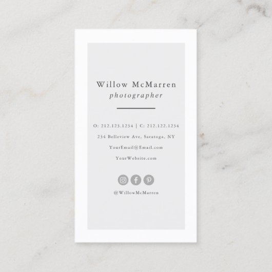 ミニマモダンリストトレンディータイポグラフィ写真 名刺 (裏面)