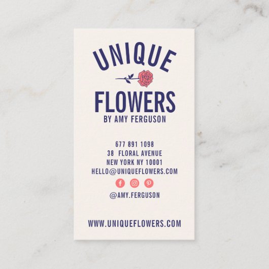 ミニマモダンリストトレンディーブルーピンクのバラの花 名刺 (裏面)