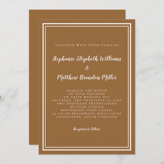 ミニマモダンリストトレンディー素朴ブラウンシック結婚ズ 招待状 (正面/裏面)