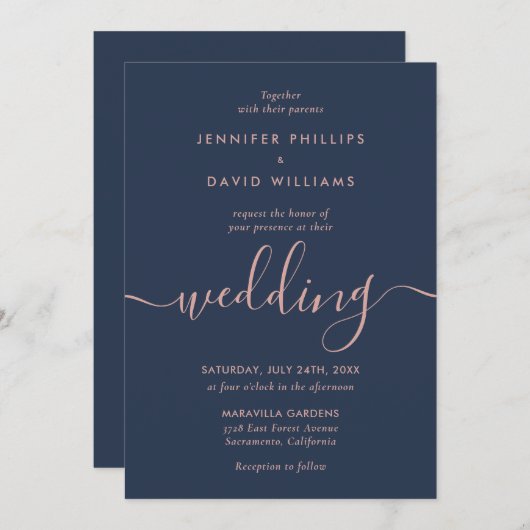 ミニマモダンリストネイビーと赤面結婚ズ 招待状 (正面/裏面)