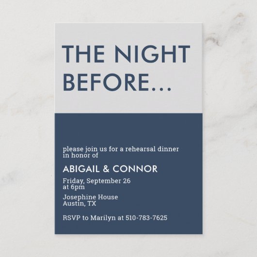 ミニマモダンリストネイビーブルーグレーリハーサルディナー エンクロージャーカード (正面)