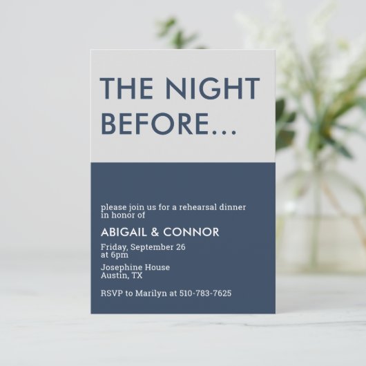 ミニマモダンリストネイビーブルーグレーリハーサルディナー エンクロージャーカード (スタンド正面)