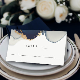ミニマモダンリストネイビーブルー金ゴールドビーチ結婚式 プレイスカード