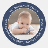 ミニマモダンリストネイビーブルー&ホワイト差出人住所 ラウンドシール (正面)