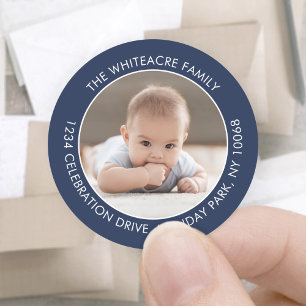 ミニマモダンリストネイビーブルー&ホワイト差出人住所 ラウンドシール