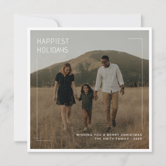 ミニマモダンリストハッピーホリデイズファミリーフォト シーズンカード (正面)