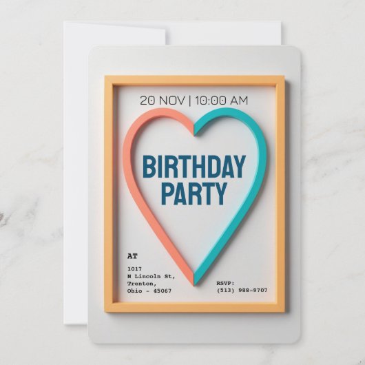 ミニマモダンリストハートパーソナライズされた 招待状 (正面)