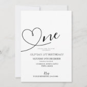 ミニマモダンリストハート最初の誕生日写真 招待状 (正面)