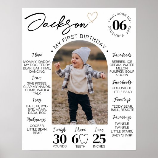 ミニマモダンリストハート誕生日フォトマイルストーン ポスター (正面)